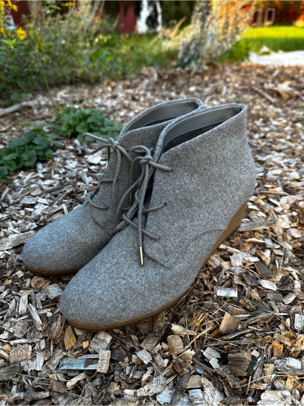 Women’s Gray Lace-Up Wedge Bootie